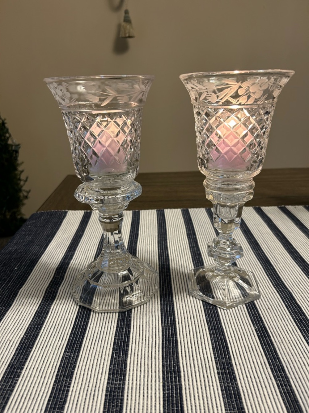 Vintage Glass Diamond Designed Candle Holders